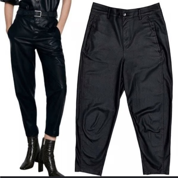 ZARA  women’s Baggy barrel
Black Pants Size US 4 faux leather effect - Picture 1 of 3